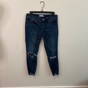 Free People Distressed Ankle Skinny Jeans Ripped Dark Wash Denim‎ W27